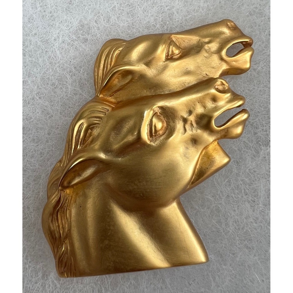 Doreen Ryan Vintage Gold Tone Two Horse Heads Pin Brooch Equestrian Rare Vintage